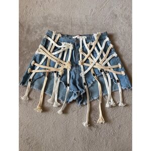 Hot & Delicious ZigZag Denim Shorts Lace‎ Up Detail Festival Rave Light Wash S
